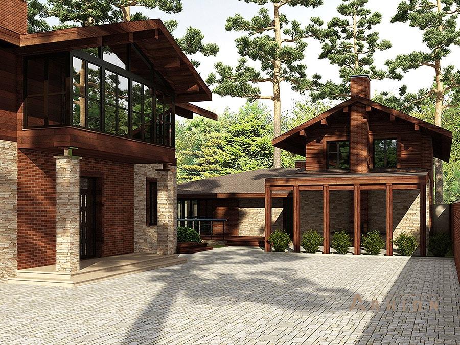 9. Проект двухэтажного дома в скандинавском стиле с многоскатной кровлей, av-590, площадью - 590 кв c терассой, балконом, гаражом